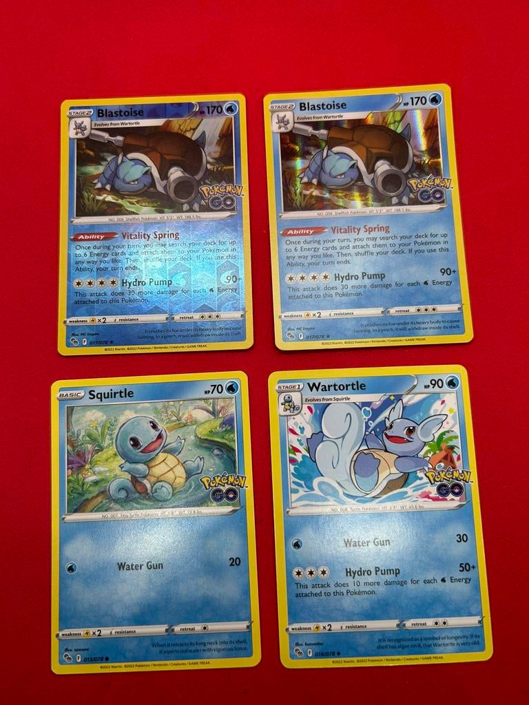Pokémon GO Blastoise evolutie set – holo + reverse holo, Ophalen of Verzenden, Zo goed als nieuw, Meerdere kaarten