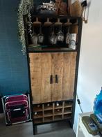 Wijnkast van mangohout en zwart staal (160x62x45 cm), Ophalen, Gebruikt, 15 tot 25 flessen, 75 cm of meer
