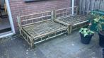 Twee bamboe bankjes voor palletkussens, Tuin en Terras, Ophalen, Gebruikt, Rotan