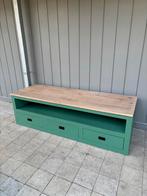 Groene TV-meubel met houten blad en lades, Huis en Inrichting, Ophalen, Gebruikt, 100 tot 150 cm, Minder dan 100 cm