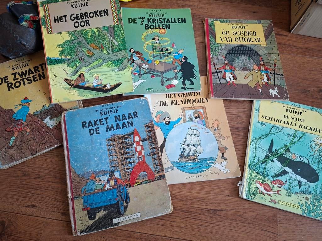 Kuifje stripboeken, 2 originele met harde kaft uit 1953, Meerdere stripboeken, Ophalen of Verzenden, Gelezen