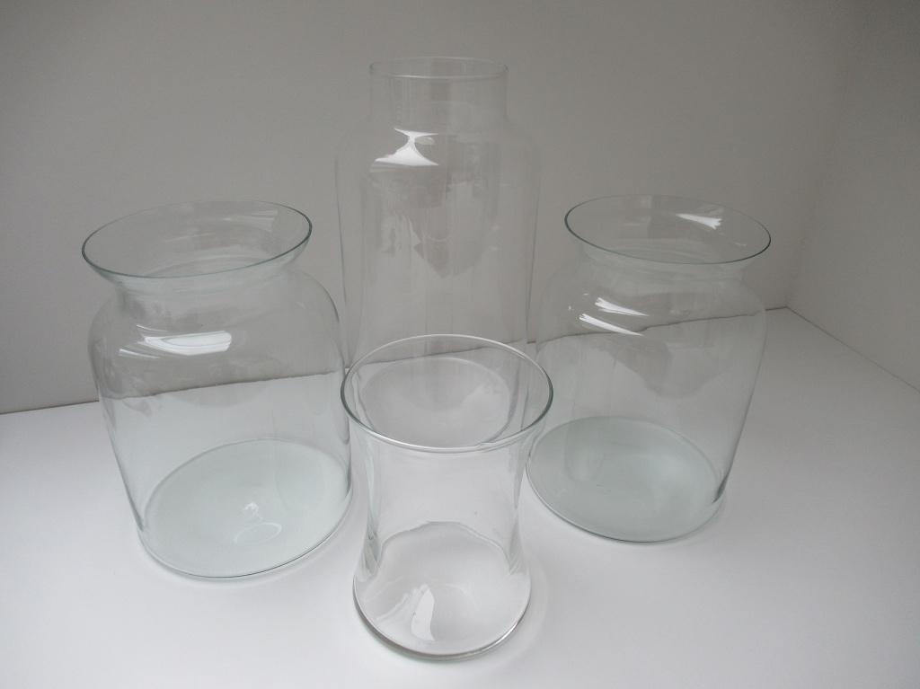 Partij transparante vazen, Gebruikt, Overige kleuren, Verzenden, Glas