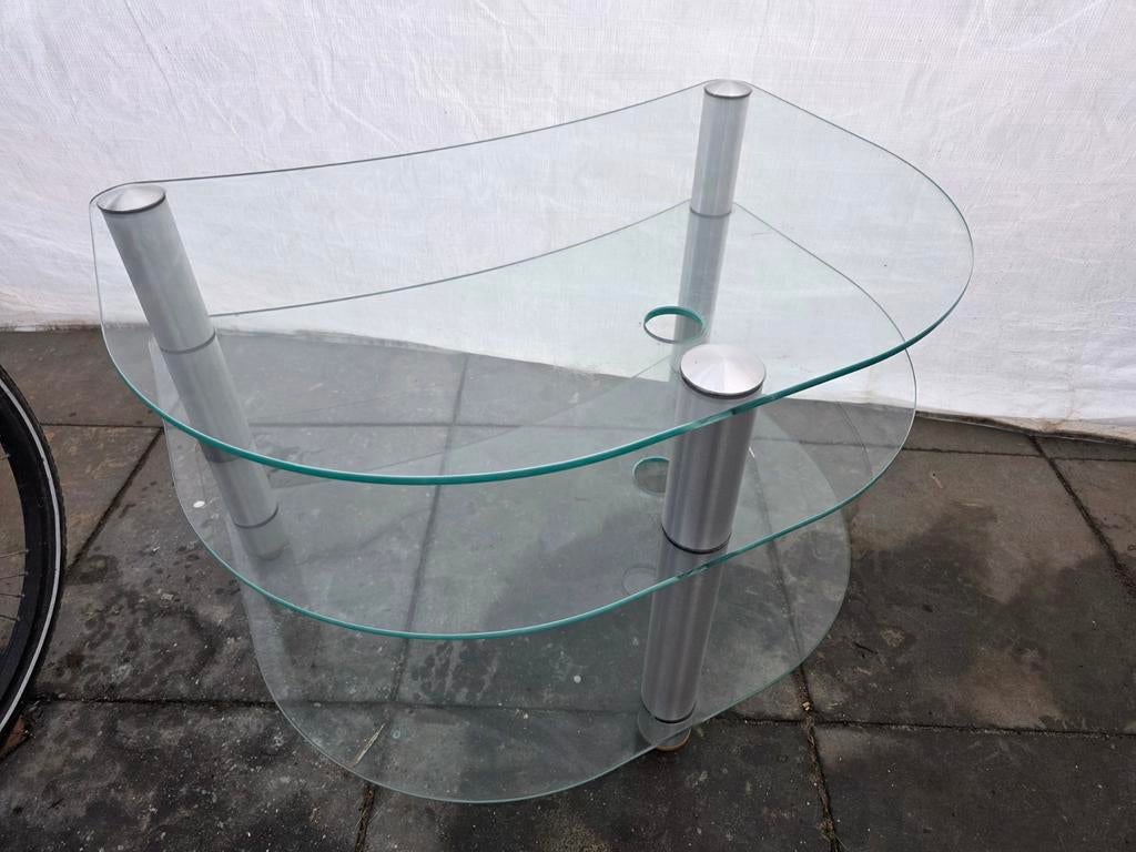 Glazen tv/stereo meubel met 3 lagen, Gebruikt, Glas, Minder dan 100 cm, Modern