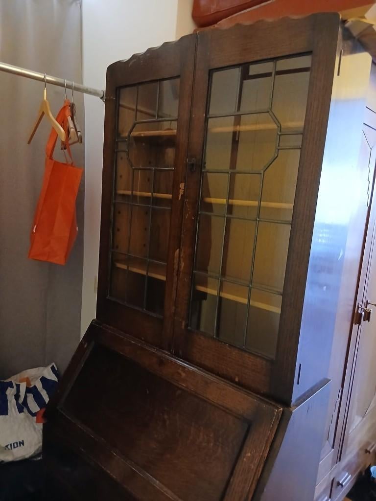 Antieke secretaire van eikenhout, Biedermeier model 19e eeuw, Ophalen, Gebruikt