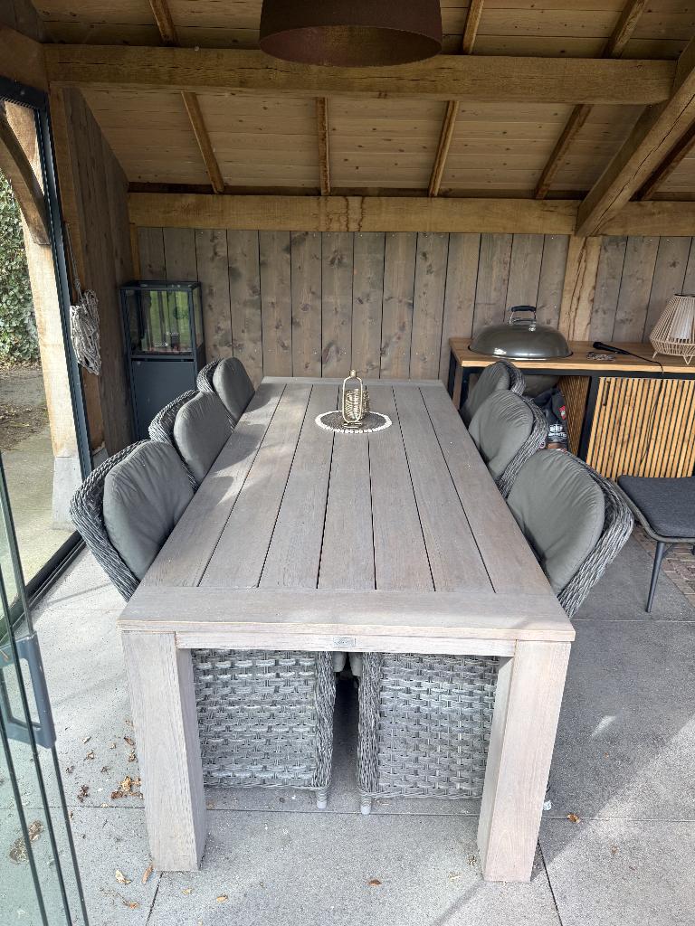 Greywash Teak Tuintafel met 6 stoelen, Ophalen, Gebruikt, 6 zitplaatsen, Teakhout