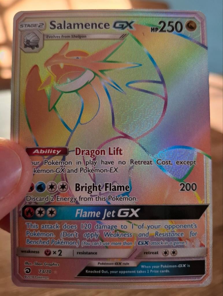 Salamence 73/70 GX Dragon Majesty, Ophalen of Verzenden, Zo goed als nieuw, Losse kaart, Foil