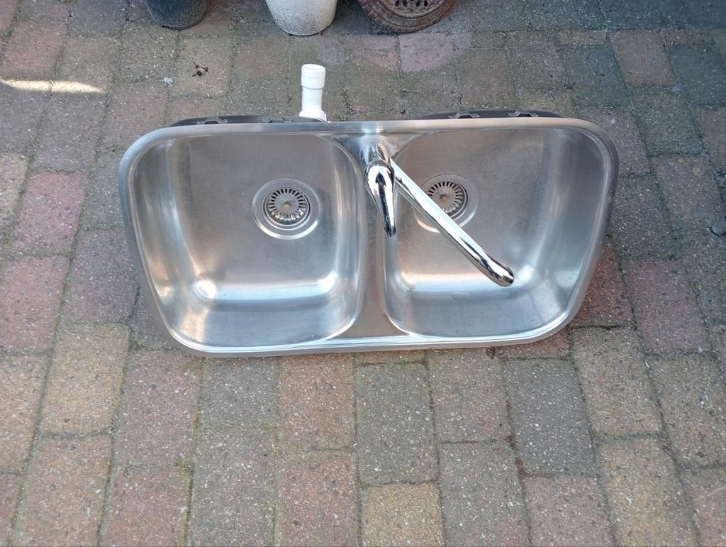 RVS gootsteen met kraan, 76x44x17 cm, Huis en Inrichting, Ophalen, Gebruikt, 50 tot 100 cm, Minder dan 100 cm