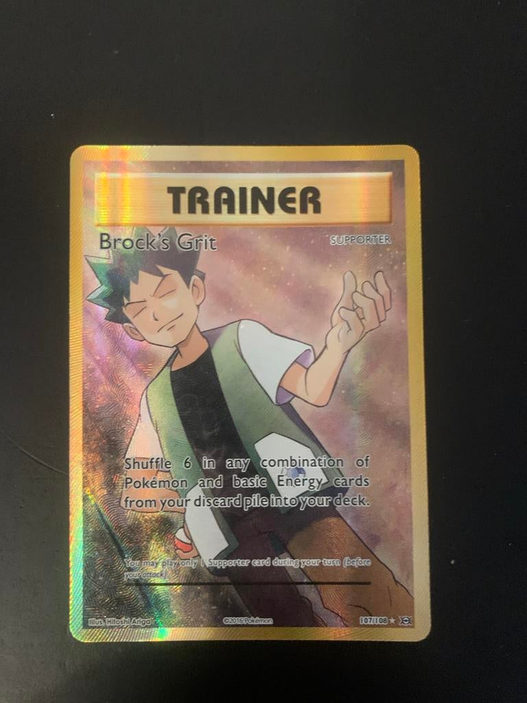 Brock's Grit Full Art Trainer Kaart Pokémon (107/108), Ophalen of Verzenden, Zo goed als nieuw, Losse kaart, Foil