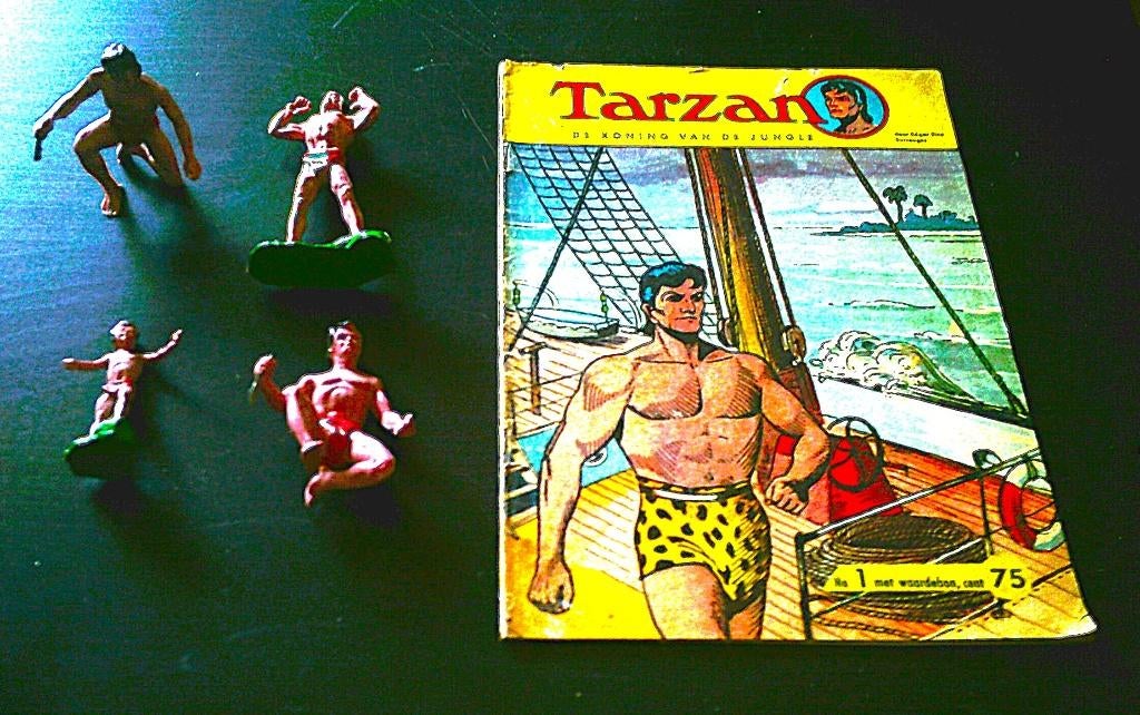 TARZAN  KONING V/D JUNGLE -NR 1+4 TARZAN FIGUREN - JAREN 60, Complete serie of reeks, Verzenden, Gelezen