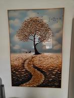 Schilderij met boom, herten en vogels, Ophalen of Verzenden