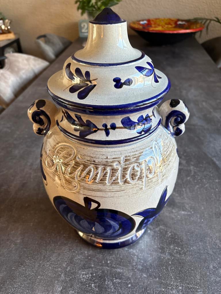 Decoratieve aardewerken pot met deksel - Blauw/Wit, Antiek en Kunst, Antiek | Vazen, Ophalen of Verzenden