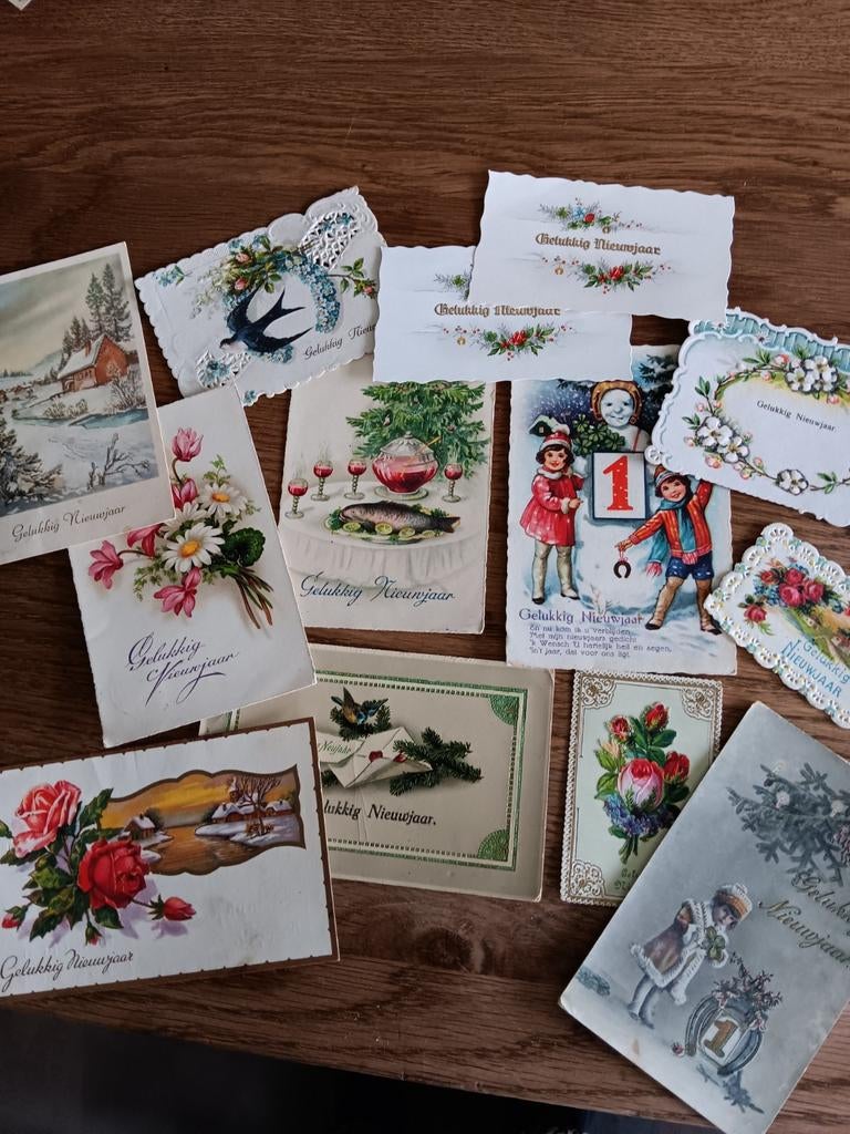 Oude Nieuwjaarskaarten - Diverse Jaren en Stijlen, Ophalen of Verzenden