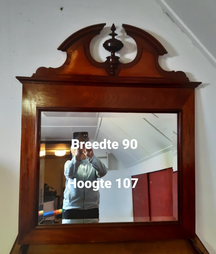 Antieke spiegel met opzet stuk., Ophalen of Verzenden, Rechthoekig, 50 tot 100 cm