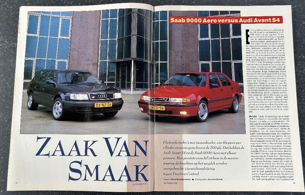 Audi S4 Avant en Saab 9000 Aero in Autovisie 1993, Gelezen, Ophalen of Verzenden, Audi, Autovisie