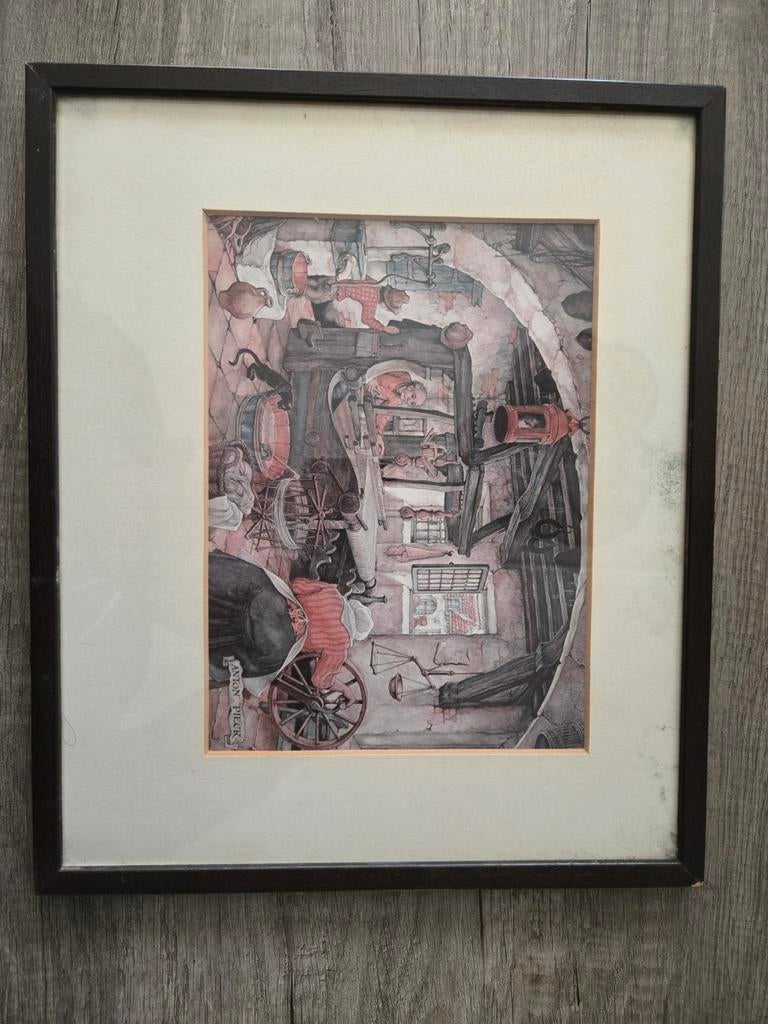 Ingelijste Anton Pieck prent - Nostalgisch tafereel, Antiek en Kunst, Ophalen of Verzenden