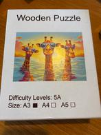 Houten puzzel giraffen met zonnebril A3, Ophalen of Verzenden, Minder dan 500 stukjes, Zo goed als nieuw, Legpuzzel