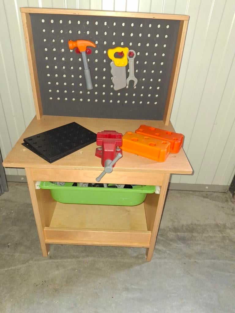 Kinder werkbank met bankschroef en gereedschap - 60x40x91cm, Ophalen, Gebruikt, Bouwen