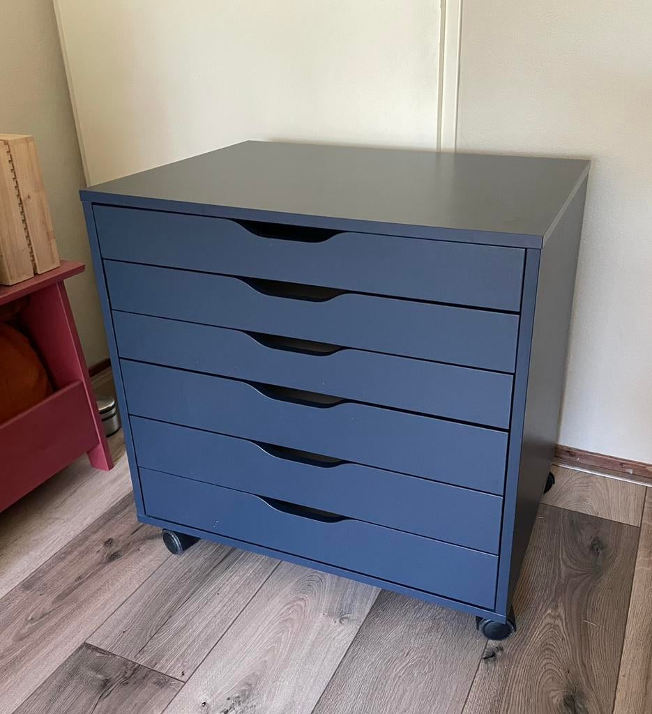 Donkerblauwe Ikea Alex ladeblok, Ophalen, 5 laden of meer, 50 tot 100 cm, Zo goed als nieuw