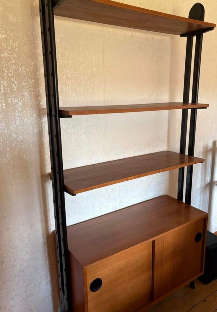 Vintage jaren 60 teak modulaire vrijstaande boekenkast, Huis en Inrichting, Kasten | Boekenkasten, Ophalen, Gebruikt, Teakhout