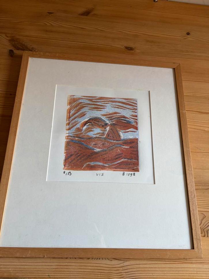 Ingelijste kunstprint "VIS" - B 1998, 8/13, Antiek en Kunst, Kunst | Litho's en Zeefdrukken, Ophalen of Verzenden