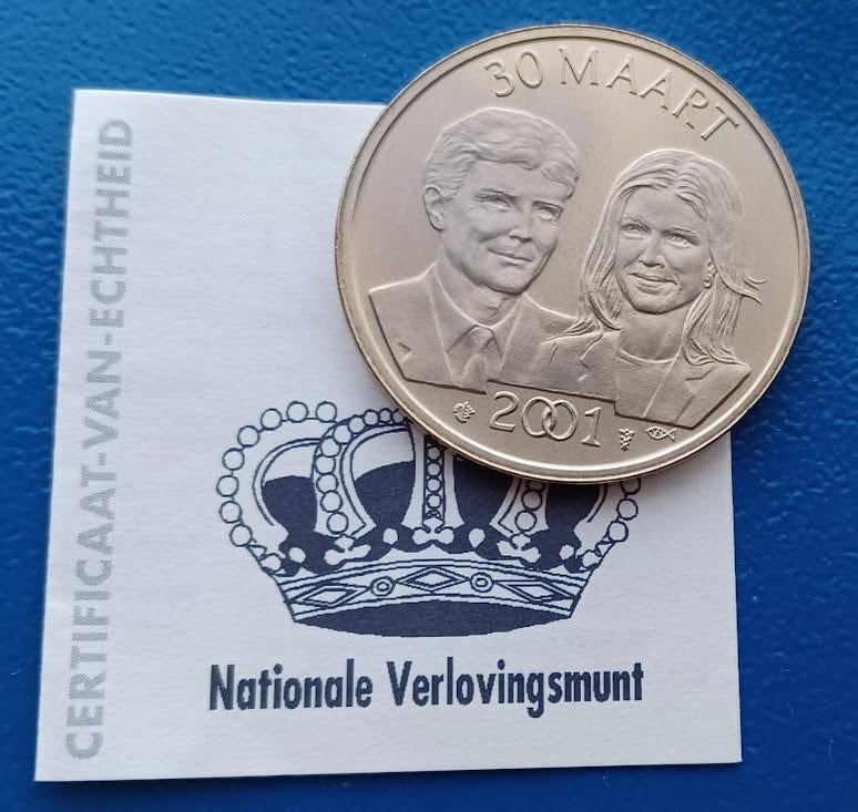 Verlovingsmunt Willem-Alexander & Maxima" - 2001, Postzegels en Munten, Penningen en Medailles, Verzenden, Overige materialen