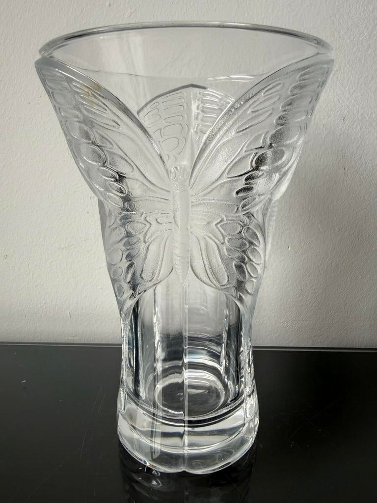 Prachtige Art Deco vaas kristal met vlinders, Ophalen of Verzenden