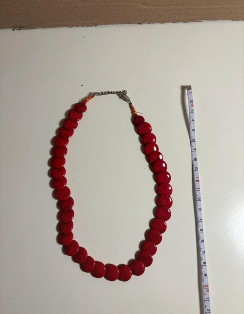 Vintage Retro Rode Halsketting (Steen of Glas), Sieraden, Tassen en Uiterlijk, Kettingen, Ophalen, Gebruikt, Rood, Steen of Mineraal