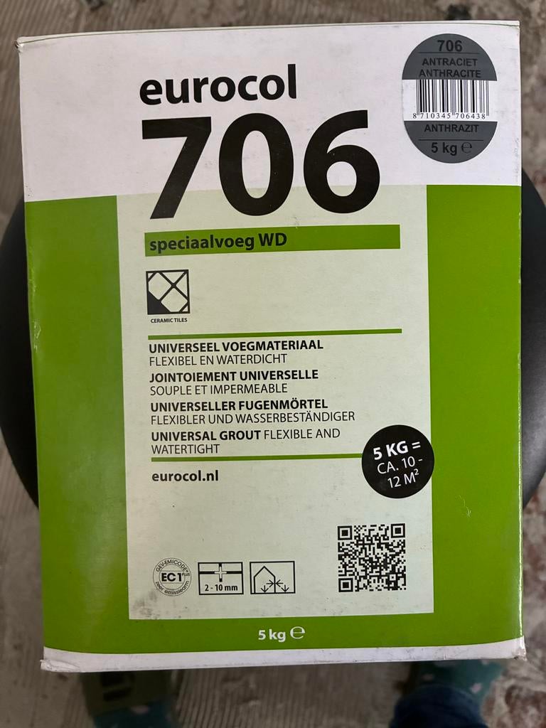 Eurocol 706 Voegmiddel Antraciet (20 kg, 40-45 m²), Doe-het-zelf en Verbouw, Vloerdelen en Plavuizen, Nieuw, Overige typen, Overige materialen