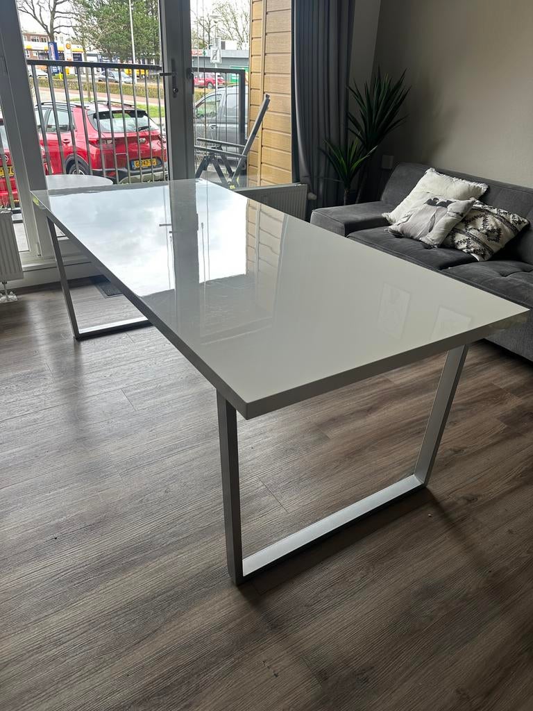 Tafel hoogglans wit, 90x200, Huis en Inrichting, Tafels | Eettafels, Ophalen, Gebruikt