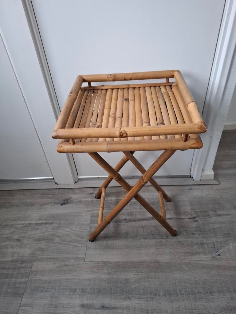 Bamboe bijzettafel inklapbaar, Ophalen, Minder dan 55 cm, Gebruikt, Vierkant