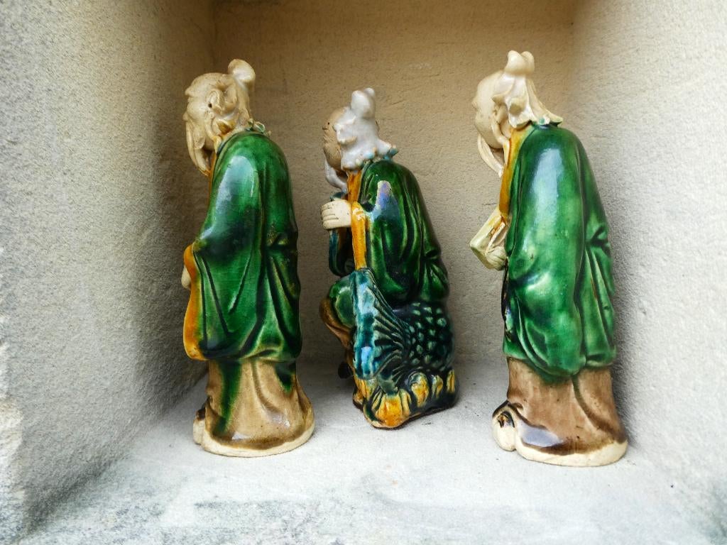 Drie oude Shiwan Mud Men-beeldjes, moddermannetjes, Ophalen of Verzenden