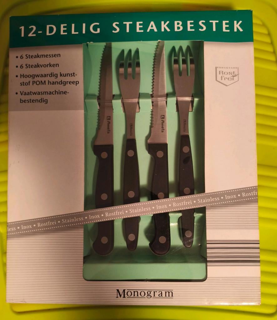 12 delig steak bestek rvs, Ophalen of Verzenden, Nieuw, Rvs of Chroom, Bestekset