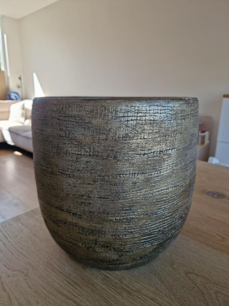 Intratuin bloempot Mira goud, Tuin en Terras, Bloempotten, Gebruikt, Rond, Binnen, Minder dan 40 cm