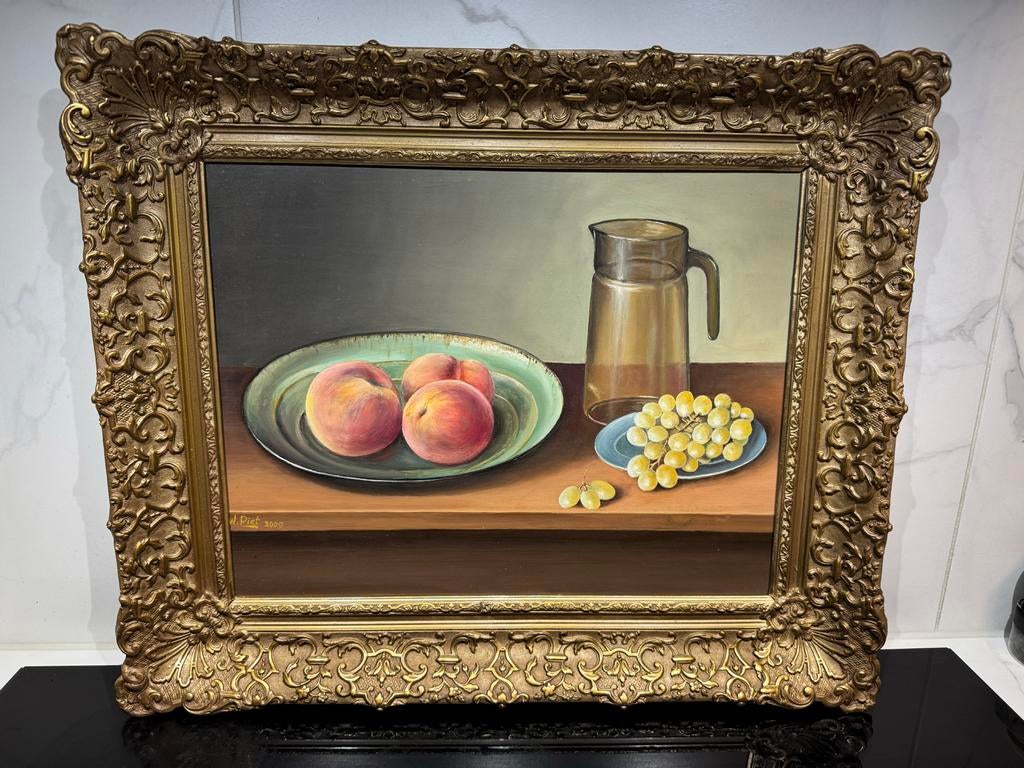 Schilderij met fruit en kan, Ophalen of Verzenden