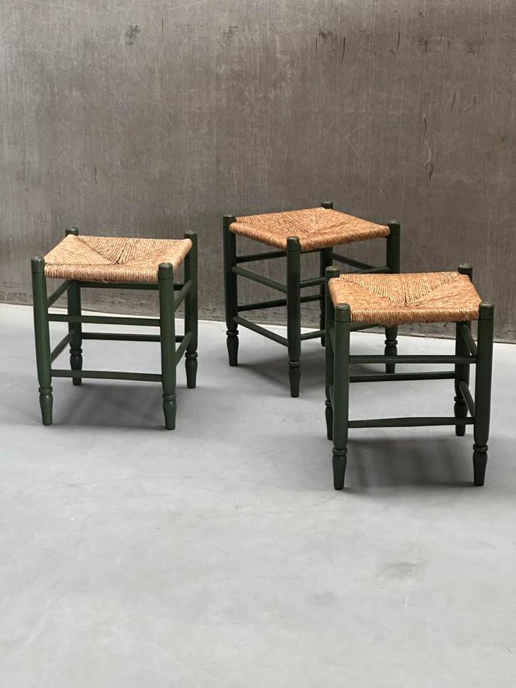 Set/3 Vintage Groene Krukjes Jaren 70, Huis en Inrichting, Krukjes, Gebruikt, Hout, Ophalen