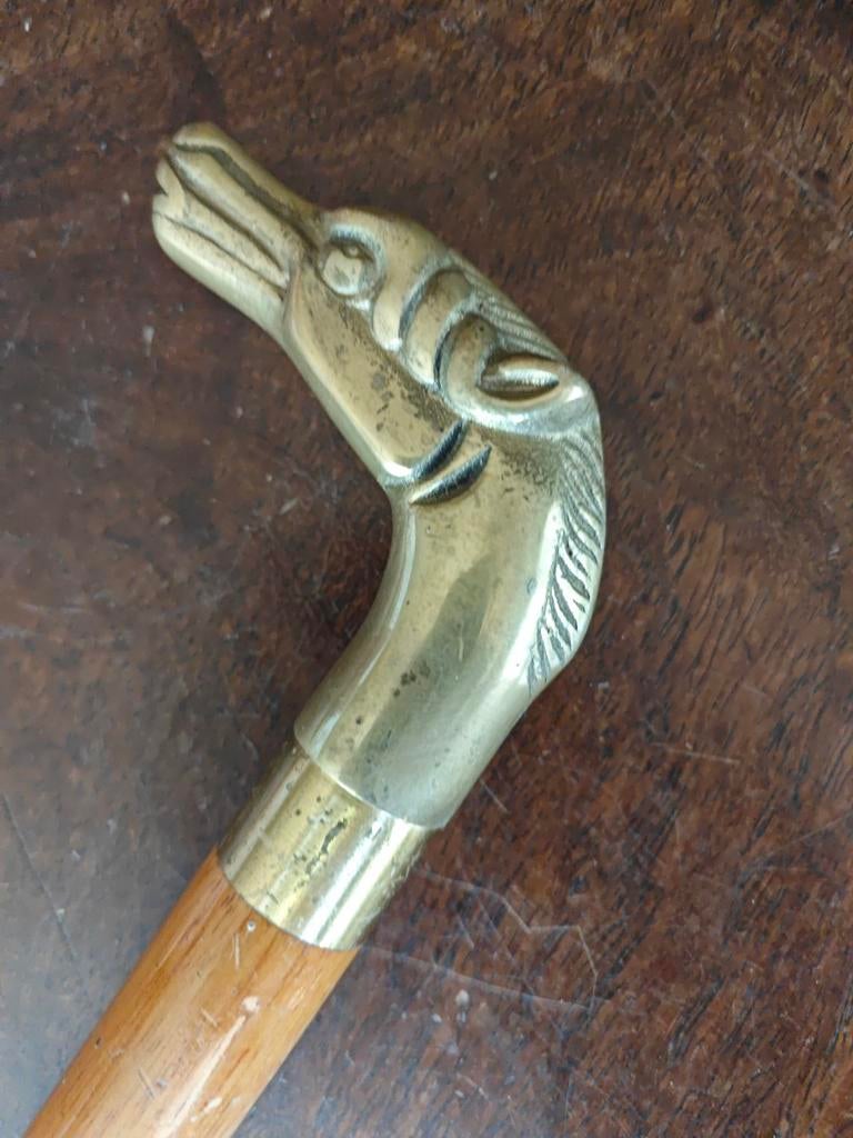 Oude houten/koperen wandelstok, zeer mooi., Ophalen of Verzenden