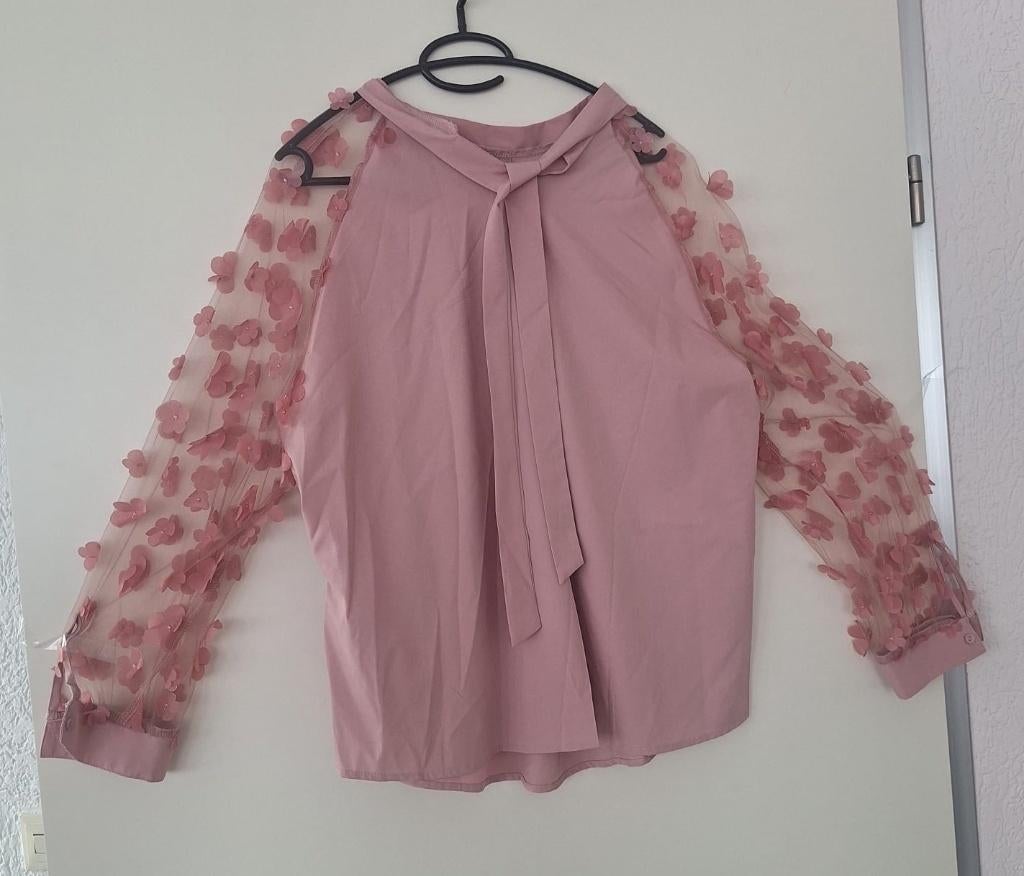 blouse bloemetjes, Kleding | Dames, Blouses en Tunieken, Verzenden, Maat 42/44 (L), Zo goed als nieuw, Roze