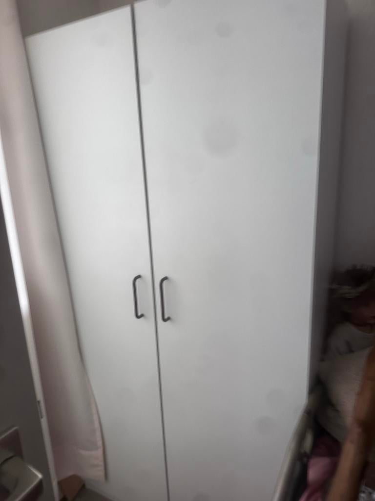 2 Witte Kledingkasten: 1x Hang, 1x Leg, Huis en Inrichting, Kasten | Kledingkasten, Ophalen, Gebruikt, 50 tot 100 cm, 150 tot 200 cm