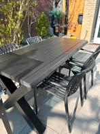 Mooie tuintafel/eettafel incl. 4 stoelen, Ophalen, Gebruikt, Rechthoekig, Hout
