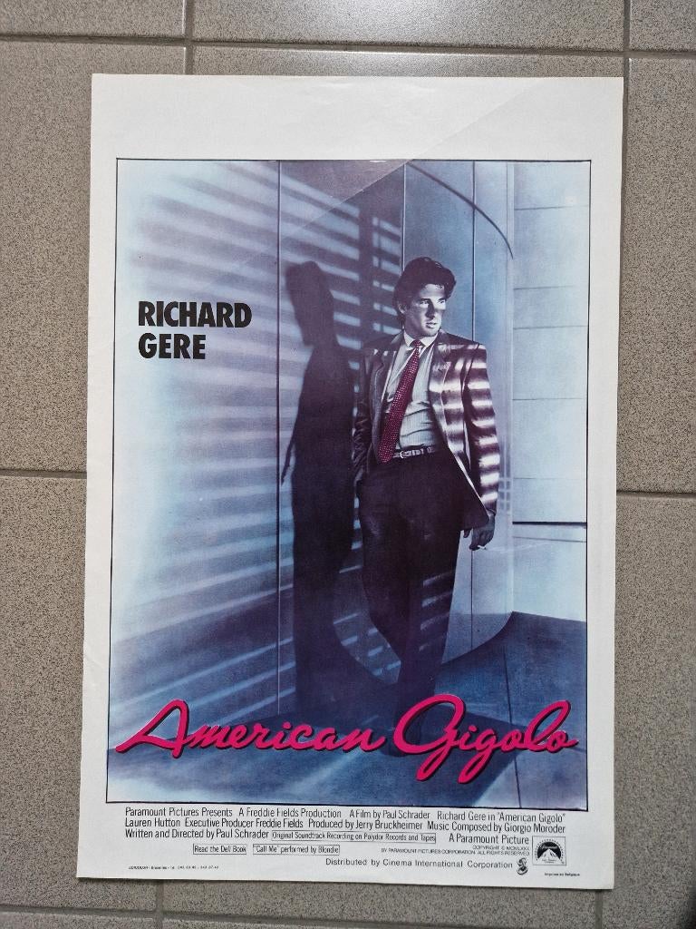 filmaffiche Richard Gere American Gigolo filmposter, Rechthoekig Staand, Ophalen of Verzenden, Zo goed als nieuw, A1 t/m A3