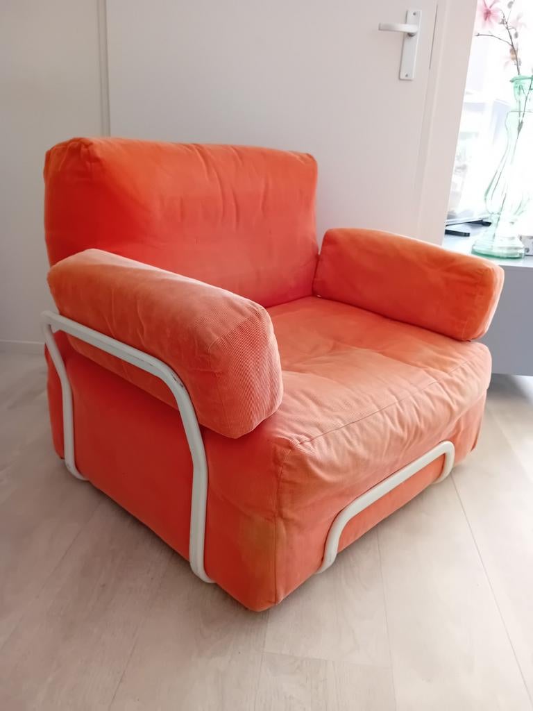 Oranje fauteuil, Gebruikt, Eenpersoons, 75 tot 100 cm, Ophalen of Verzenden