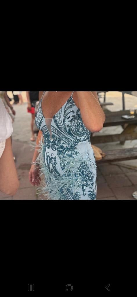 Ombre cocktailjurk met pailletten en veren - Zalando, Kleding | Dames, Jurken, Maat 38/40 (M), Blauw, Ombre, Ophalen of Verzenden
