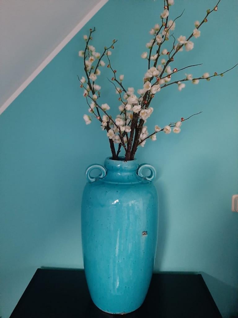 Grote vaas, aqua, Huis en Inrichting, Woonaccessoires | Vazen, Overige kleuren, 50 tot 75 cm, Aardewerk of Porselein, Ophalen of Verzenden
