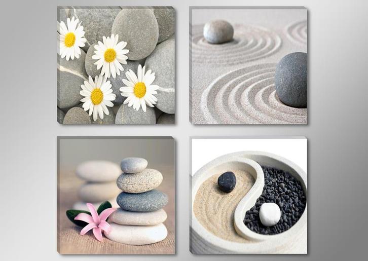 Nieuw * 4 Delen van Canvas * Stenen Spa Bloemen 30x30cm, Antiek en Kunst, Kunst | Schilderijen | Modern, Ophalen of Verzenden