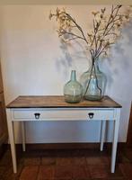 Landelijke muurtafel sidetable, tafel wit met hout en lade, Ophalen, 25 tot 50 cm, Rechthoekig