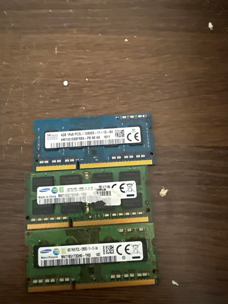 3x 4GB DDR3L RAM geheugen modules, Gebruikt, DDR3, Ophalen of Verzenden, Laptop