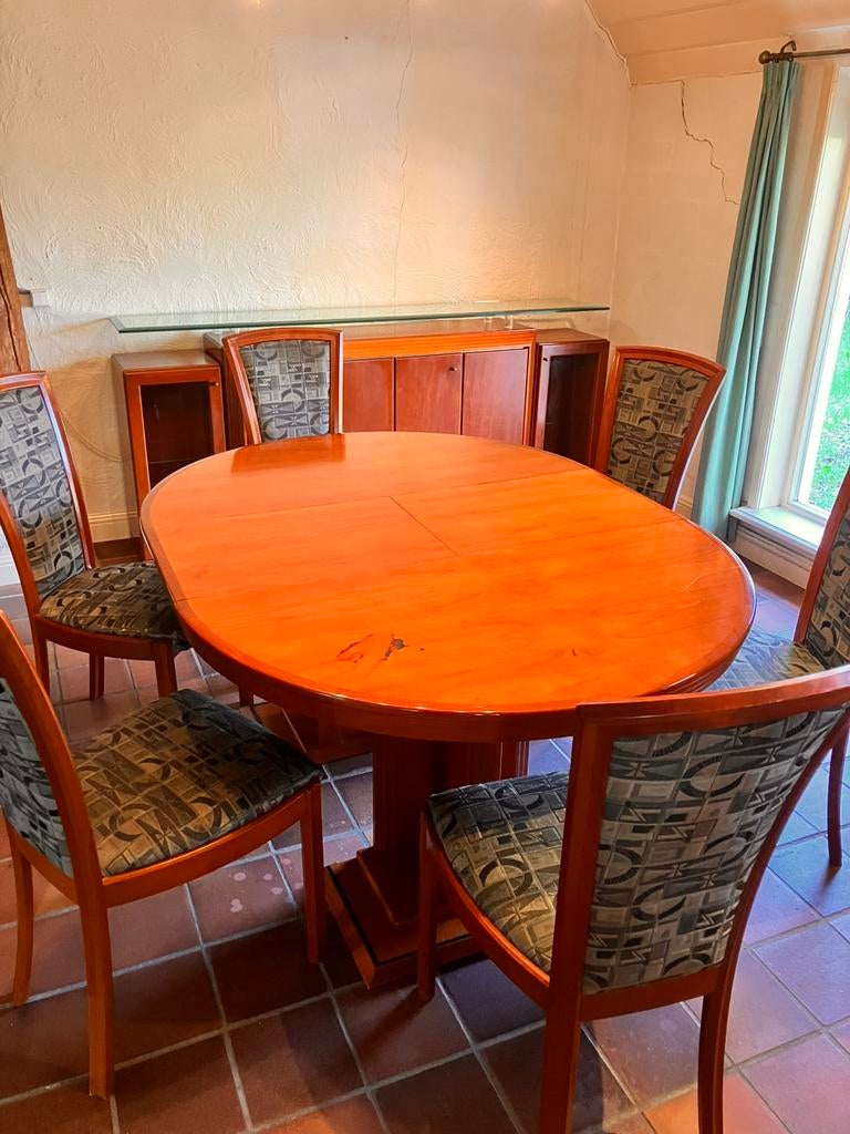 Vintage Lubke eettafel met 8 stoelen, Huis en Inrichting, Tafels | Eettafels, Ophalen, Gebruikt, 100 tot 150 cm, Vijf personen of meer