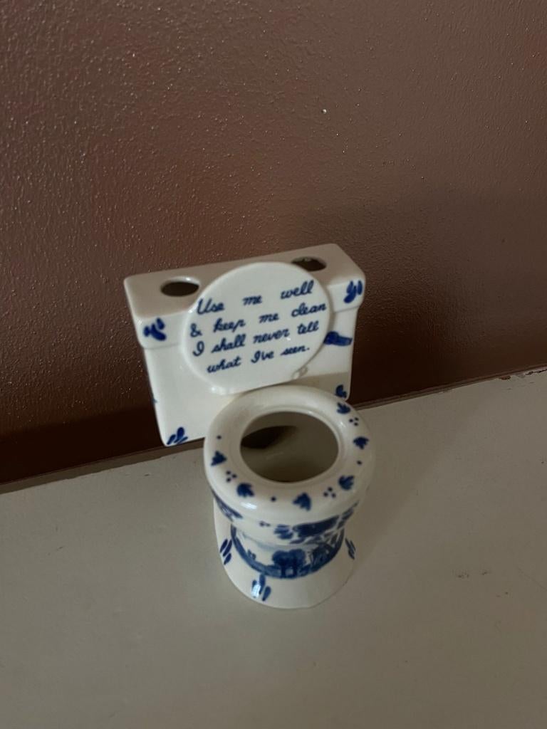 Unieke vintage tandenborstelhouder "Toilet" – Delfts blauw, Ophalen of Verzenden