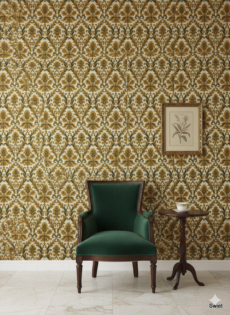 14080 Vintage jute plakplastic met retro barok dessin Swiet, Huis en Inrichting, Stoffering | Behang, Verzenden, Minder dan 10 m²