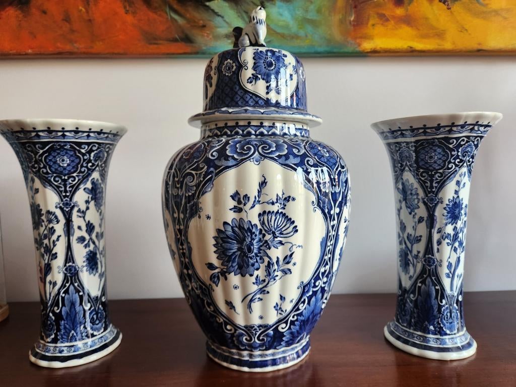 Antiek kaststel Boch Sphinx Delfts blauw 1950 3 delig, Antiek en Kunst, Ophalen of Verzenden